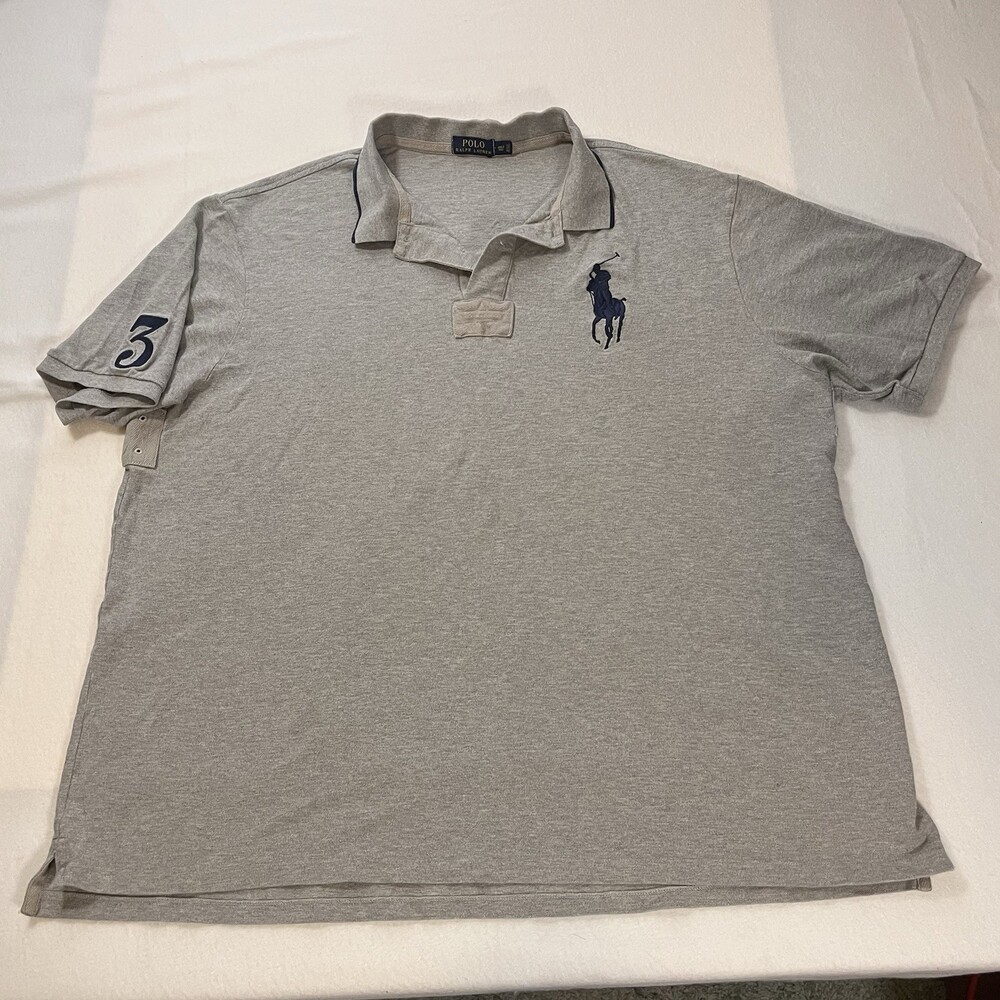 Polo Ralph Lauren Big Pony Custom Fit Short Sleeve Polo Shirt Solid Grey 4XLT